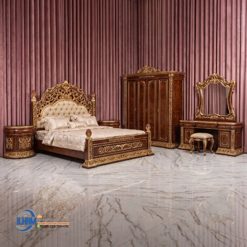 Ilham Furniture Jual Set Kamar Tidur Klasik Jepara Gold Jati Mewah Terbaru