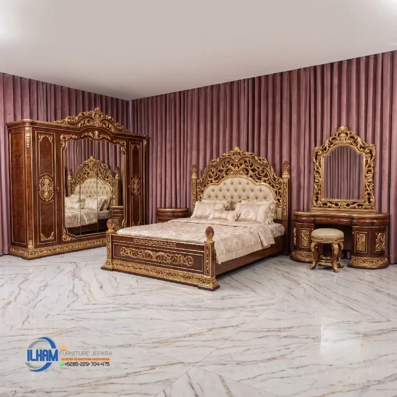 Ilham Furniture Jual Set Tempat Tidur Klasik Jepara Gold Jati Mewah Terbaru