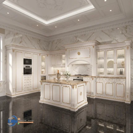 Kitchen Set Mewah Gold Leaf Klasik Kombinasi Kemewahan dan Fungsionalitas Dapur