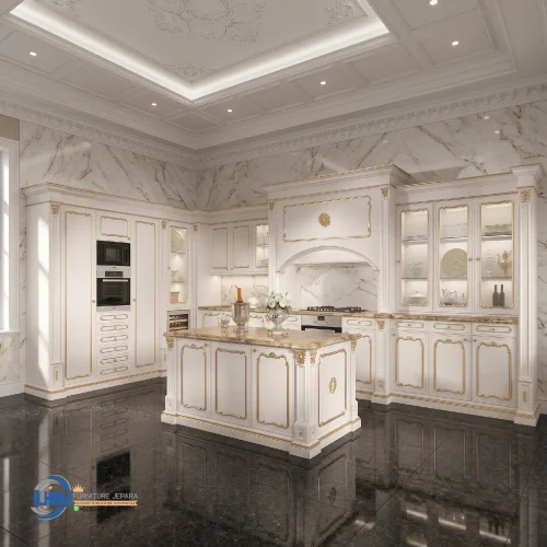 Kitchen Set Mewah Gold Leaf Klasik Kombinasi Kemewahan dan Fungsionalitas Dapur