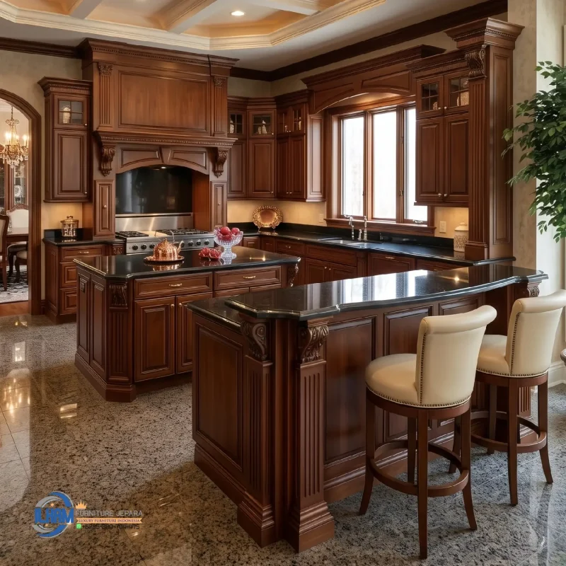Lemari Kitchen Set Jati Klasik Naturale Kemewahan dan Fungsionalitas Dapur