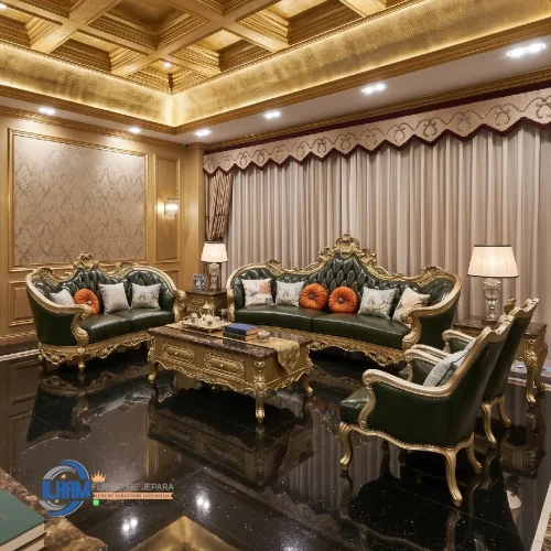 Set Sofa Tamu Kulit Klasik Gaya Rumah Eropa