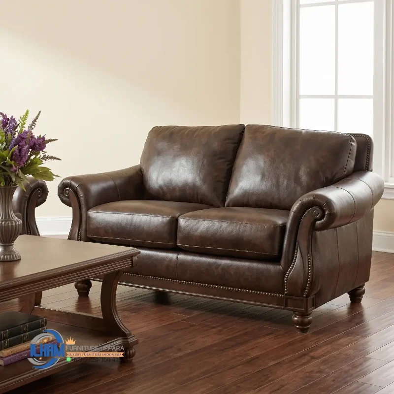 Sofa Kulit Asli Jati Klasik Minimalis