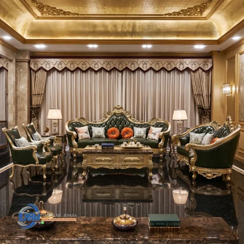 Sofa Tamu Kulit Klasik Gaya Rumah Eropa