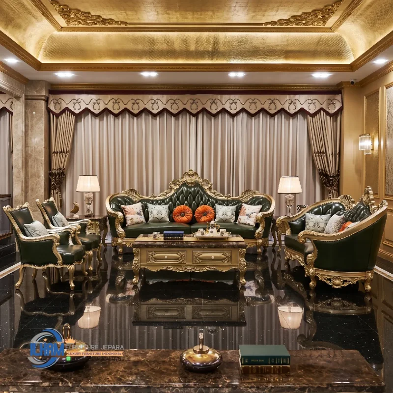 Sofa Tamu Kulit Klasik Gaya Rumah Eropa