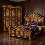 Tempat Tidur Ukiran Mewah Jati Klasik Jepara Lemari Pakaian 3 Pintu