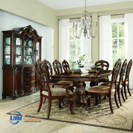 Dining Set Meja Makan Jati Mewah 8 Kursi Klasik Jepara