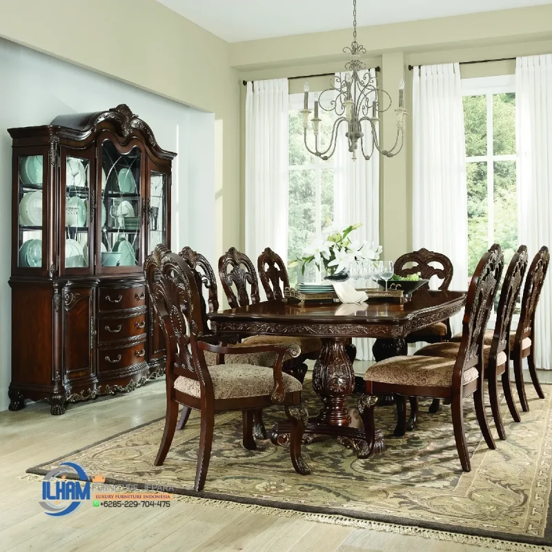 Dining Set Meja Makan Jati Mewah 8 Kursi Klasik Jepara