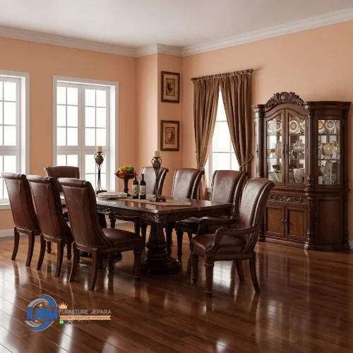 Dining Set Meja Makan Kayu Jati Mewah Ukir Jepara