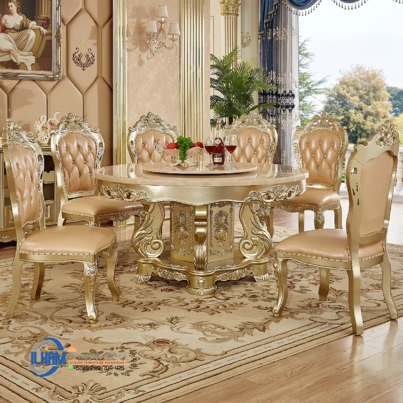 Dining Set Meja Makan Klasik Jepara 6 Kursi Bundar