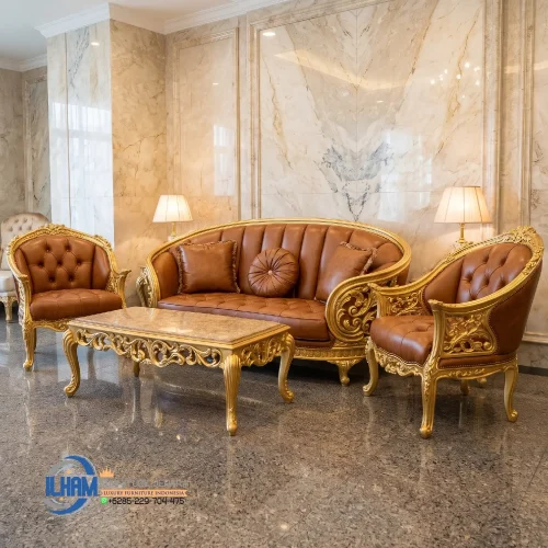 Original Leather Sofa Tamu Klasik Gold Klasik Jepara